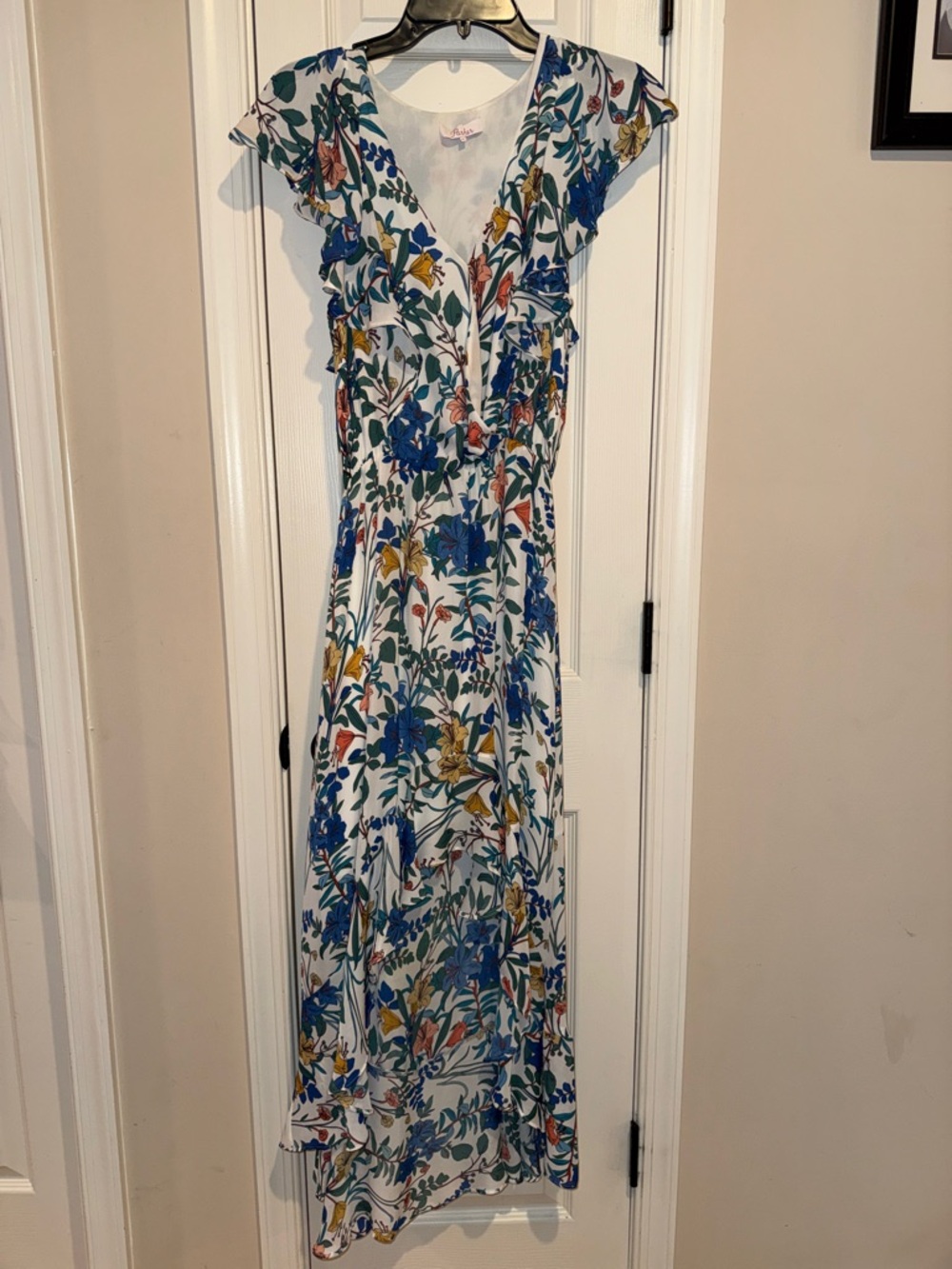 Parker White Maxi Dress with Blue and Yellow Floral Print